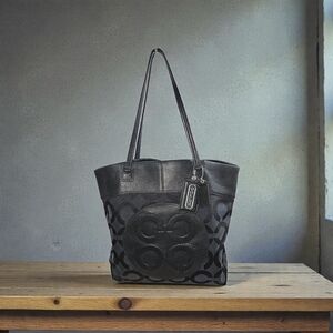 Coach Julia Opt Black Leather and Canvas Signature Tote
